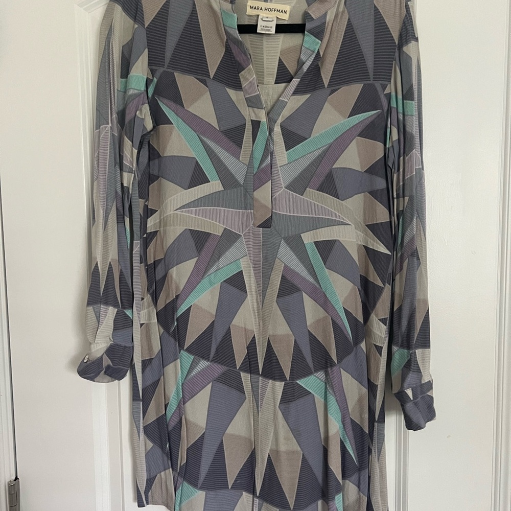 Mara Hoffman Long Sleeve Dress - Gray and Green Geometric